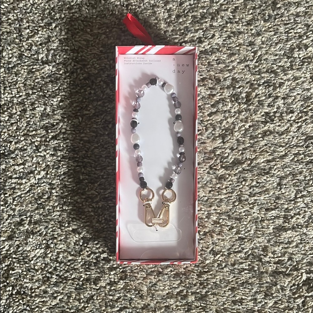 Black and White Beaded Wristlet Strap/Phone attachment